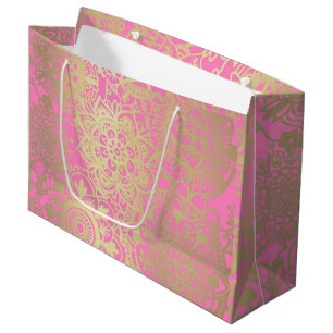 Sacola Para Presentes Grande rosa claro e Dourado pano-presente de Mandala