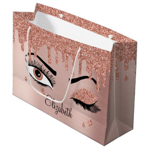 Sacola Para Presentes Grande Rosa cor-de-rosa Dourado Eyelashes Diminuindo bril