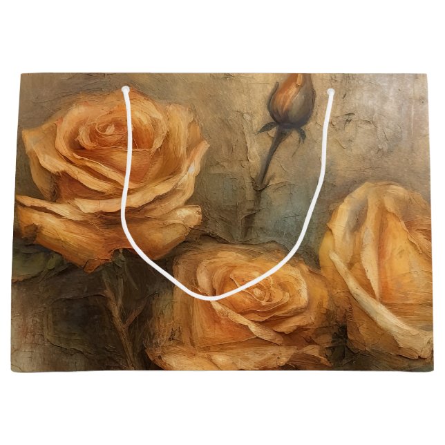 Sacola Para Presentes Grande Rosa de Pêssego Floral Romântica (Frente)