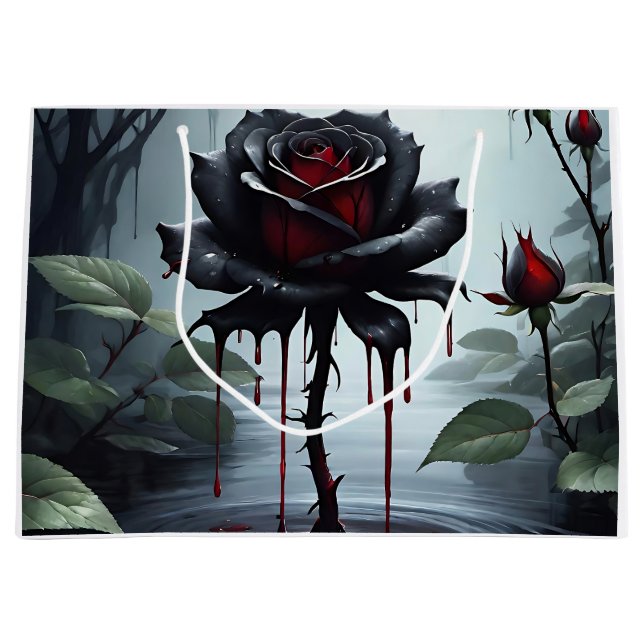 Sacola Para Presentes Grande Rosa de preto estranho (Frente)