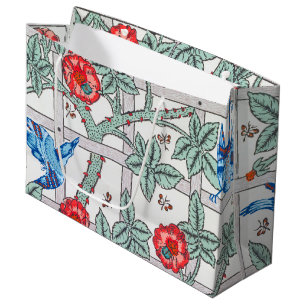 Sacola Para Presentes Grande Rosa de subida e pássaro pequeno, William Morris L