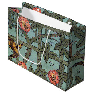 Sacola Para Presentes Grande Rosa de subida e pássaro pequeno, William Morris L
