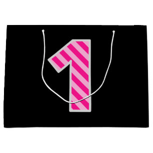 Sacola Para Presentes Grande Rosa Divertido "1"; Feliz primeiro aniversario; No