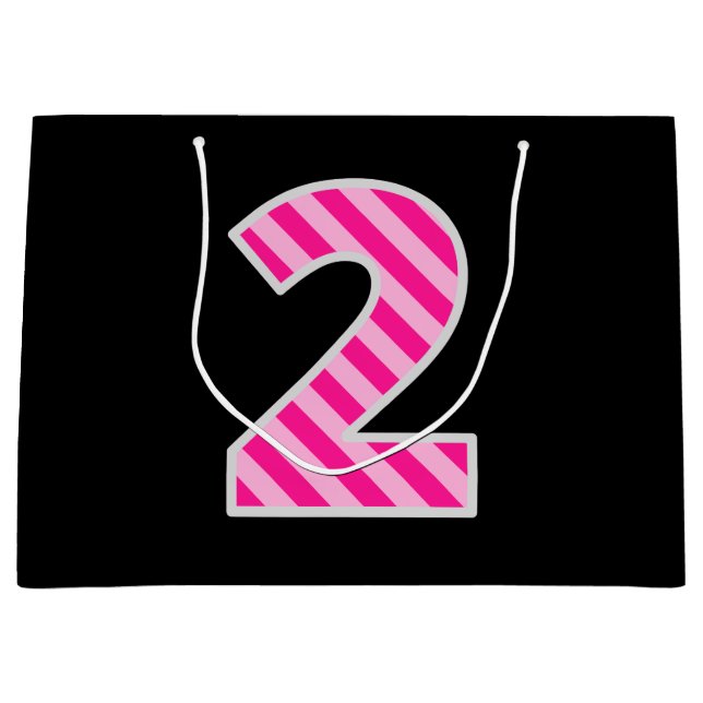 Sacola Para Presentes Grande Rosa Divertido - Riscado "2"; segundo aniversário  (Frente)