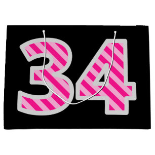 Sacola Para Presentes Grande Rosa Divertido Riscado "34"; Feliz 34.o Aniversári