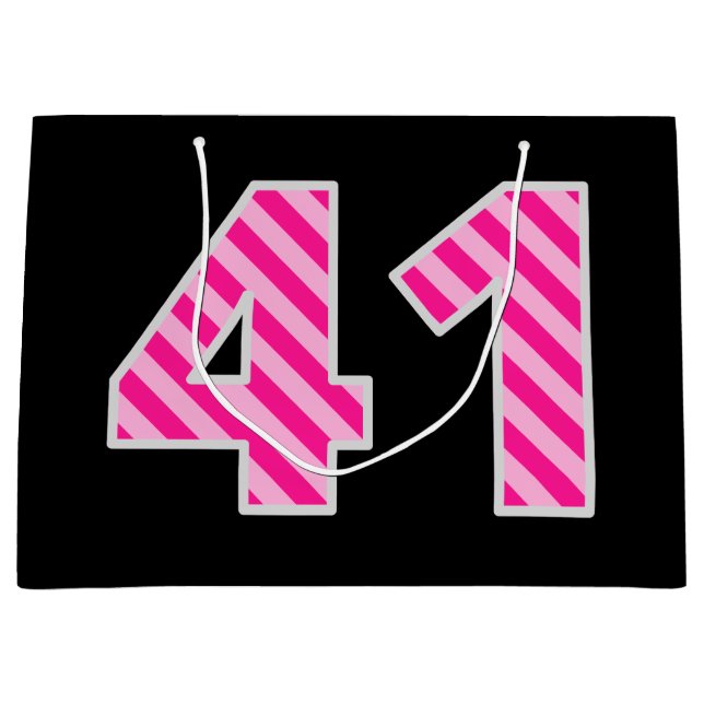 Sacola Para Presentes Grande Rosa Divertido Riscado "41"; Feliz aniversário de  (Frente)