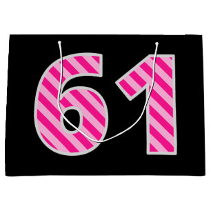 Sacola Para Presentes Grande Rosa Divertido Riscado "61"; Feliz aniversário de
