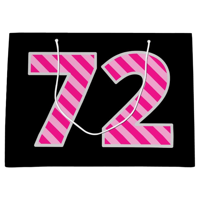 Sacola Para Presentes Grande Rosa Divertido - Riscado "72"; Feliz 72º Aniversár (Frente)
