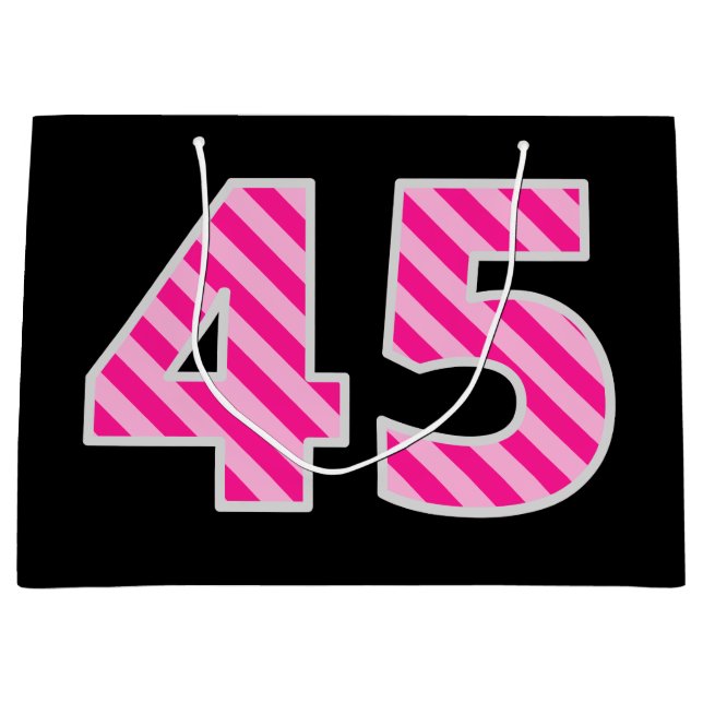 Sacola Para Presentes Grande Rosa Divertido Striped "45"; Feliz 45.o aniversári (Frente)
