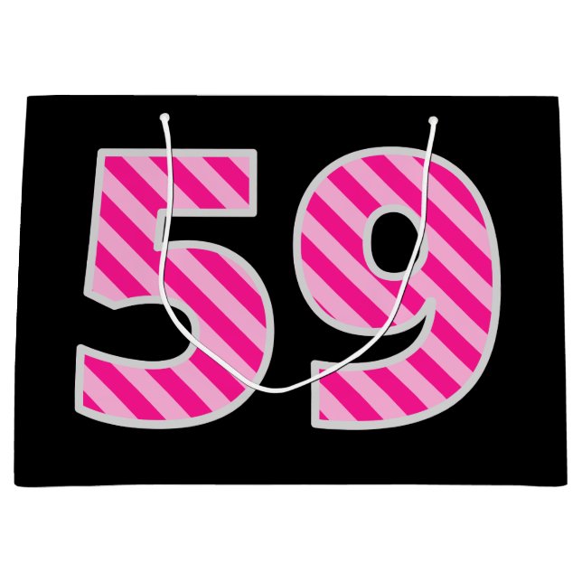 Sacola Para Presentes Grande Rosa Divertido Striped "59"; Feliz 59º Aniversário (Frente)