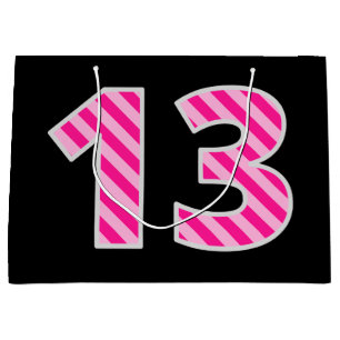 Sacola Para Presentes Grande Rosa do divertimento listrado "13"; 13o