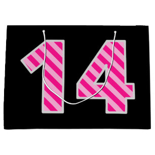 Sacola Para Presentes Grande Rosa do divertimento listrado "14"; 14o