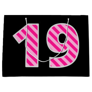 Sacola Para Presentes Grande Rosa do divertimento listrado "19"; 19o