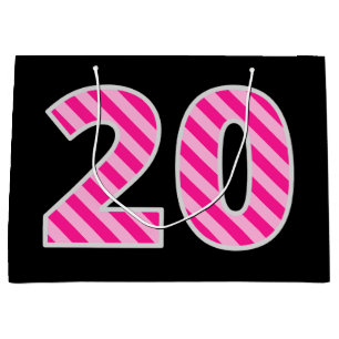 Sacola Para Presentes Grande Rosa do divertimento listrado "20"; 20o