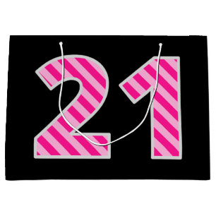 Sacola Para Presentes Grande Rosa do divertimento listrado "21"; Aniversário d