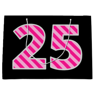 Sacola Para Presentes Grande Rosa do divertimento listrado "25"; 25o