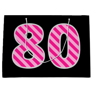 Sacola Para Presentes Grande Rosa do divertimento listrado "80"; Aniversário