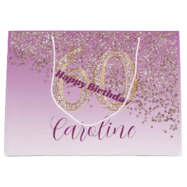 Sacola Para Presentes Grande Rosa Dourada de queda bonito com brilho 60º aniver
