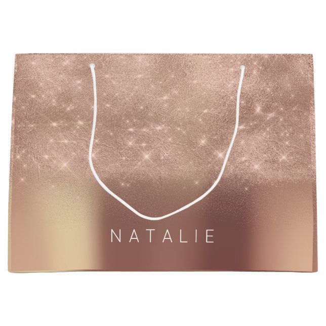 Sacola Para Presentes Grande Rosa Dourado Blush White Name Spark Copper (Frente)