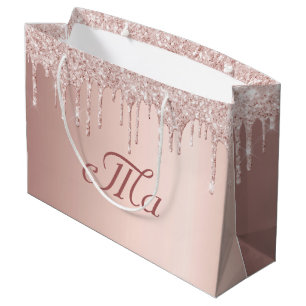 Sacola Para Presentes Grande Rosa dourado com brilho rosa luxuoso casamento