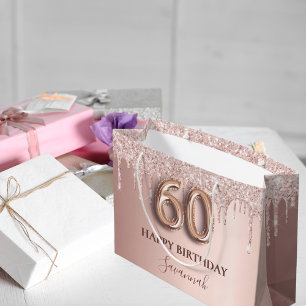 Sacola Para Presentes Grande Rosa dourado goteja 60 anos