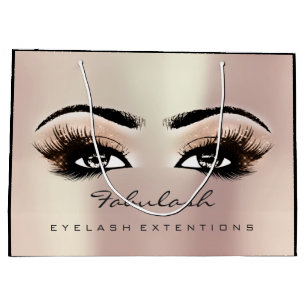 Sacola Para Presentes Grande Rosa Dourado Lash Makeup Glitter Beaumetics