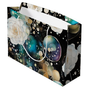 Sacola Para Presentes Grande Rosa E Abstrato de Bolhas