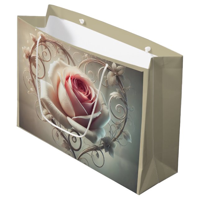 Sacola Para Presentes Grande Rosa e Coração (Frente inclinada)