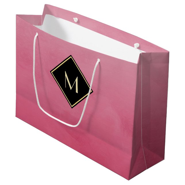 Sacola Para Presentes Grande Rosa escovado elegante com monograma Dourado (Frente inclinada)