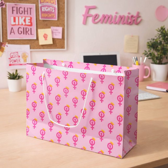 Sacola Para Presentes Grande Rosa Feminista (Criador carregado)
