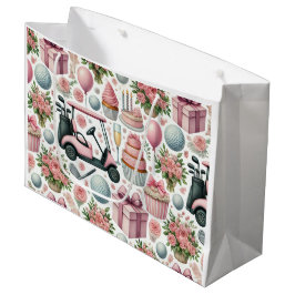 Sacola Para Presentes Grande Rosa Festa de aniversário de Golfe Pensado para Mu