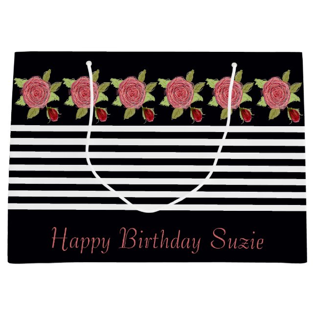 Sacola Para Presentes Grande Rosa Floral (Frente)