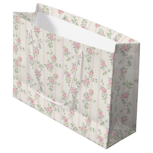 Sacola Para Presentes Grande Rosa Floral (Frente inclinada)