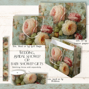 Sacola Para Presentes Grande Rosa Floral Vintage Francês Azul Rosa Chuva de Noi