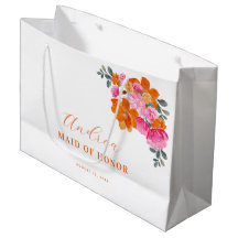 Rosa Laranja Brilhante Vibrante Floral Dama de Hon