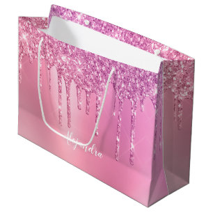 Sacola Para Presentes Grande Rosa rosa-rosa esplêndido dourado e púrpura gota