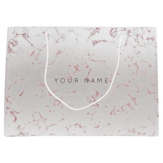 Sacola Para Presentes Grande Rosa Rosa Rosa Rosa Dourada Blush Marble, Cinza Me (Frente)