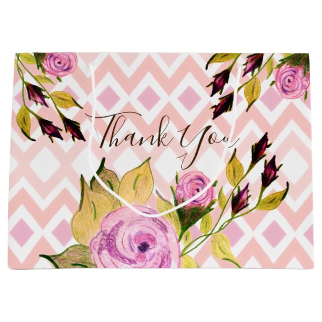 Sacola Para Presentes Grande Rosa Rosa Rosa Rosa Rosa Padrão (Frente)