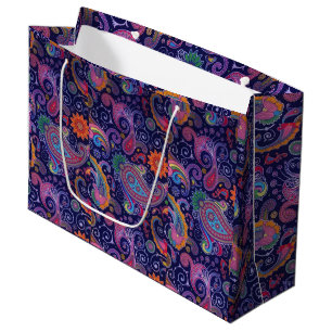 Sacola Para Presentes Grande Rosa roxo de Paisley