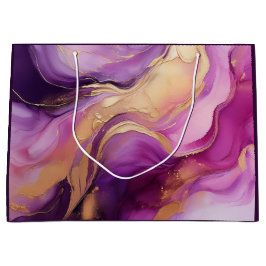 Sacola Para Presentes Grande Rosa Roxo Moderno e Dourado-