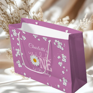 Sacola Para Presentes Grande Rosa Silvestre Purple Daisy Aniversário de 1 ano