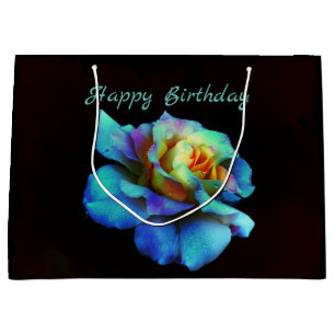 Sacola Para Presentes Grande Rosa Tie Tintos Turquesa - Feliz Aniversário