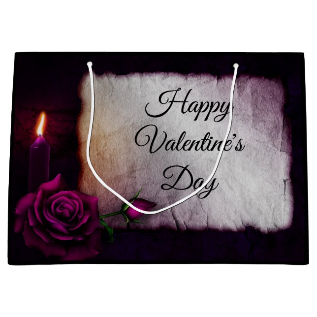 Sacola Para Presentes Grande Rosa, Vela e Namorados gótico (Frente)