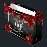 Sacola Para Presentes Grande Rosa vermelha 60th Birthday Large Gift Bag<br><div class="desc">Rosas vermelhas,  folhas falsas de folha de ouro,  pequenas borboletas vermelhas e douradas. Design floral elegante para qualquer comemoração de aniversário de qualquer ano.Fácil de personalizar com modelo. Modelo de presente de aniversário lindo.</div>