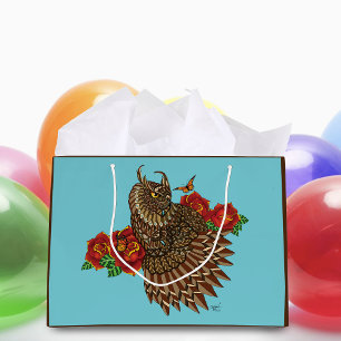 Sacola Para Presentes Grande Rosa vermelha Coruja Azul