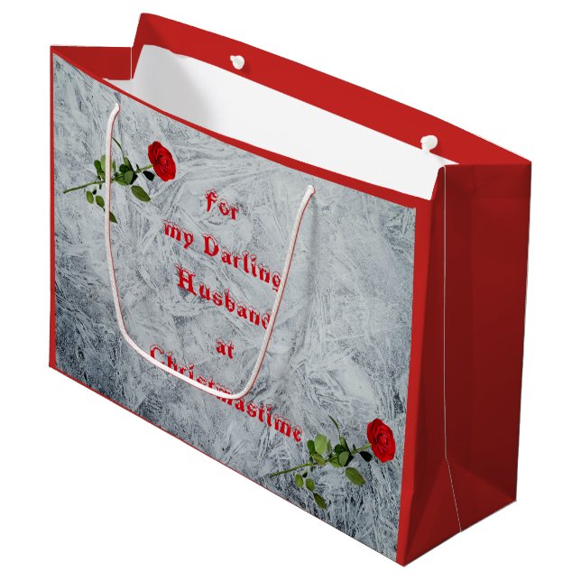 Sacola Para Presentes Grande Rosa vermelha Querido Marido na design de Natal (Frente inclinada)