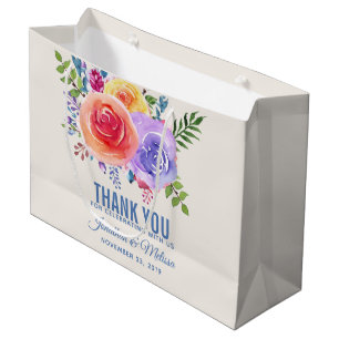 Sacola Para Presentes Grande Rosas Coloridos Casamento Floral de Watercolor Obr