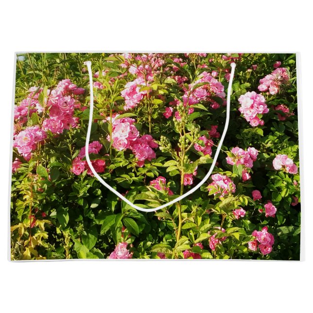 Sacola Para Presentes Grande Rosas Cor-de-Rosa em flor (Frente)