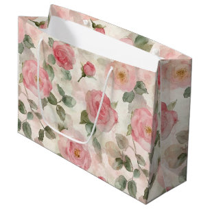 Sacola Para Presentes Grande Rosas Cor-de-Rosa Românticas Casamento Floral