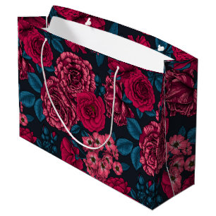 Sacola Para Presentes Grande Rosas cor-de-rosa, vermelha e bi-colorida com folh